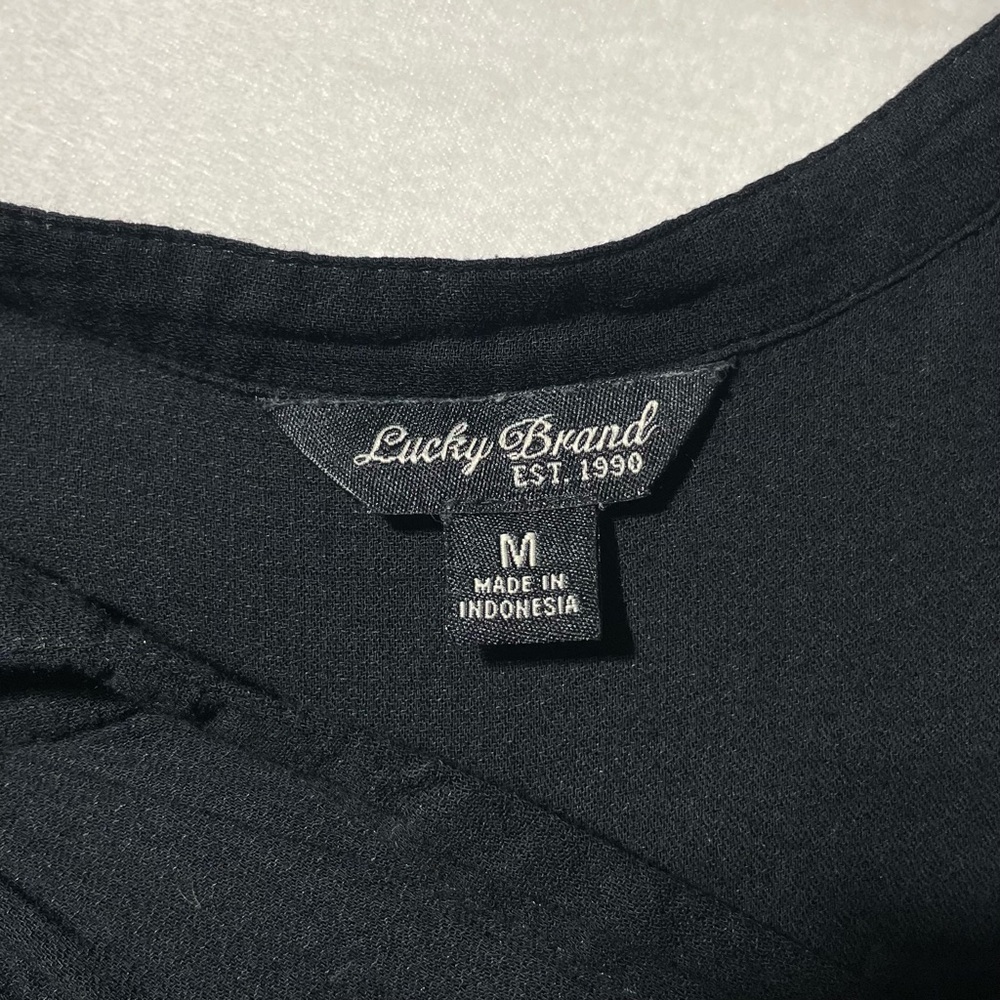 Lucky Brand Sheer Button Front Long Sleeve Blouse Black Size Medium - Picture 15 of 16